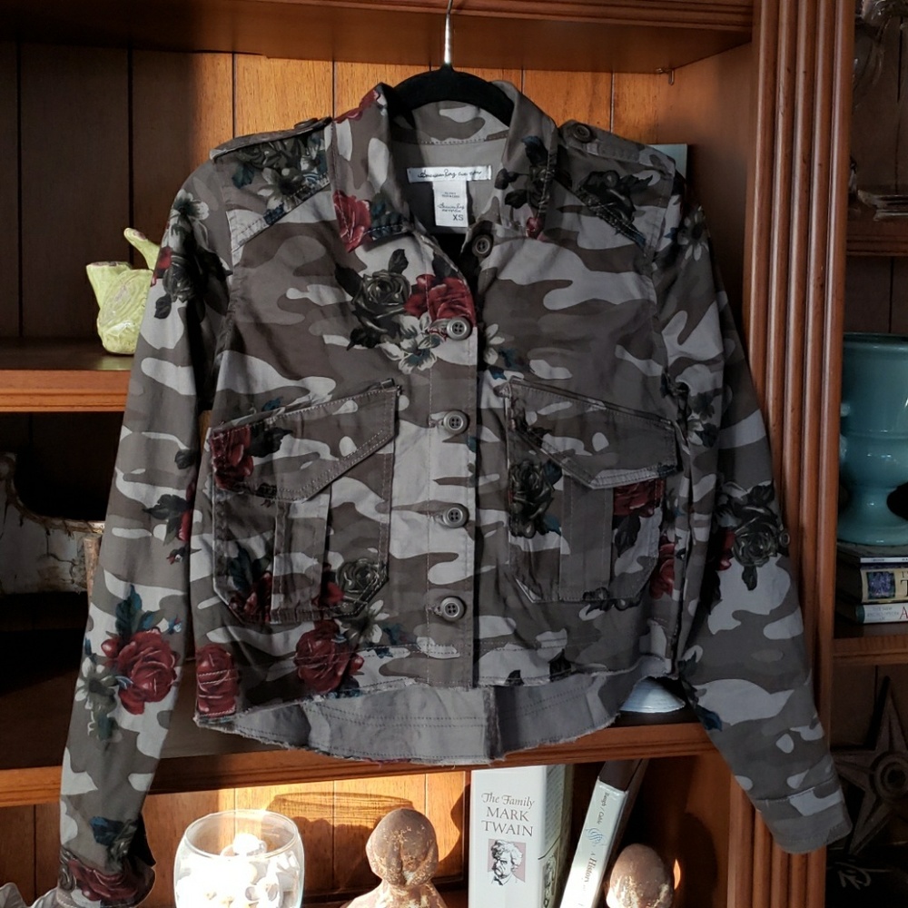 Camouflage Rose print button down shirt /Jacket